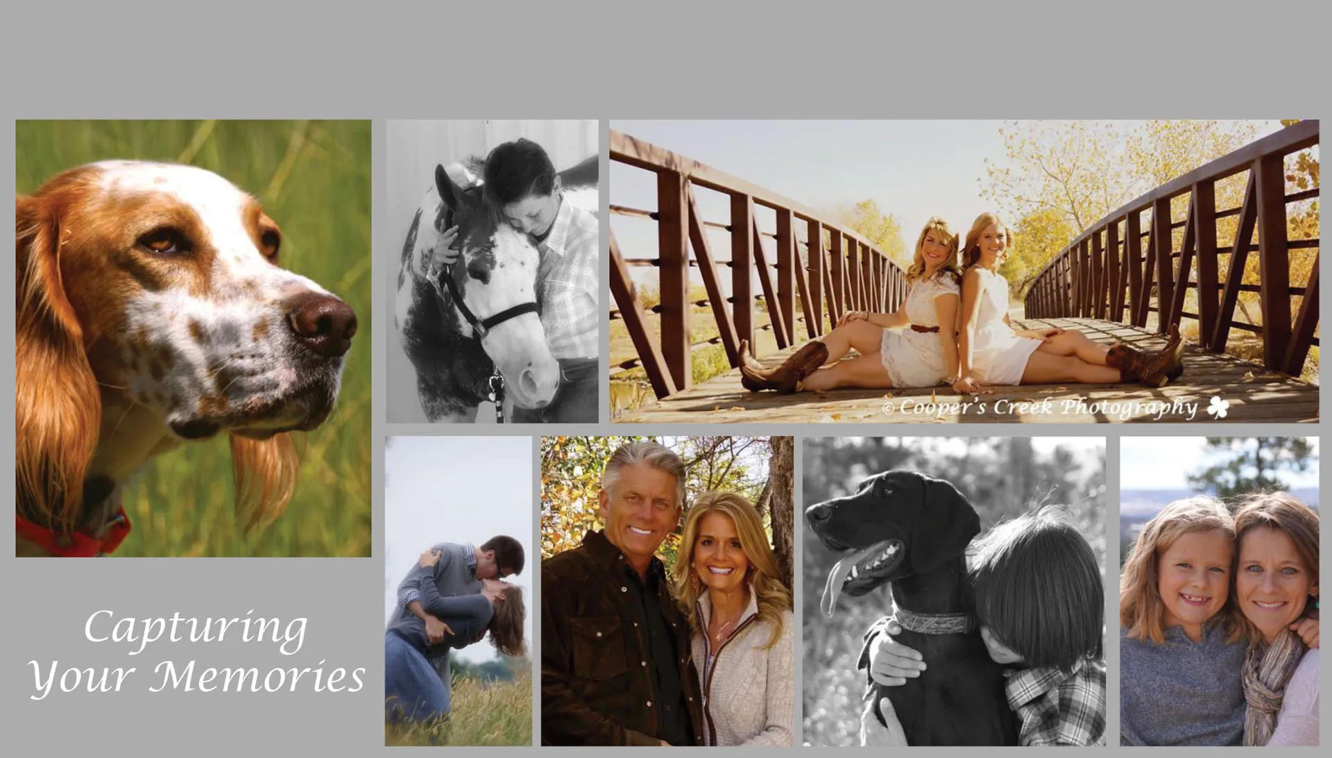 Capturing Your Memories — a collage of family, pet and event portraits